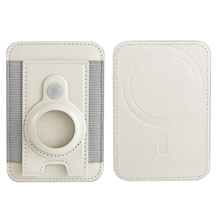 Elastic Band PU Leather Phone Back Card Bag Compatible with MagSafe Protective Case for AirTag - White