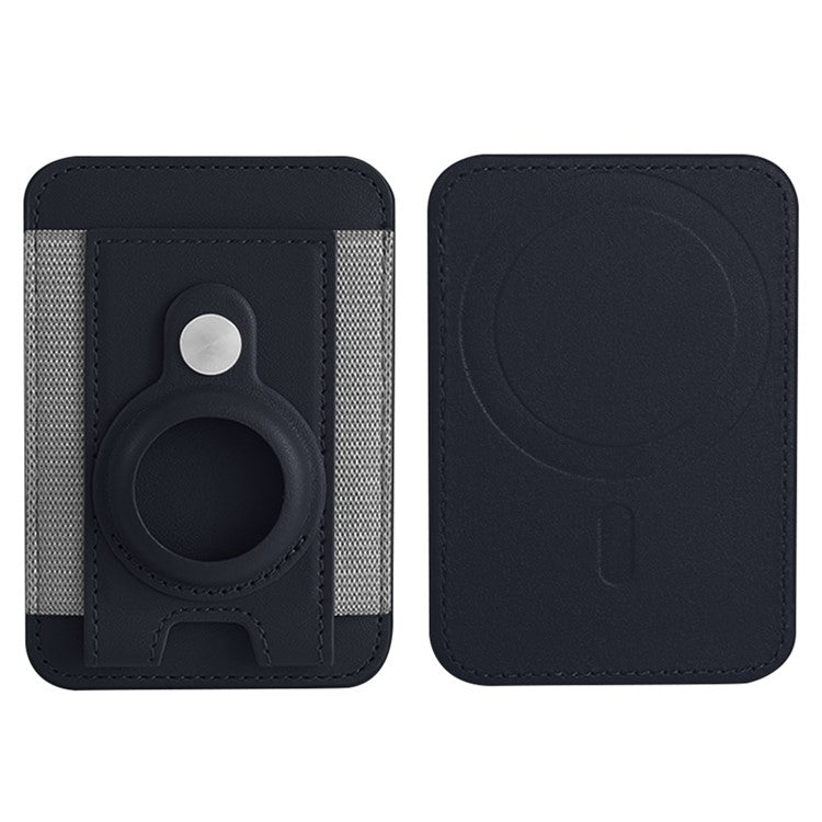 Elastic Band PU Leather Phone Back Card Bag Compatible with MagSafe Protective Case for AirTag - Dark Blue