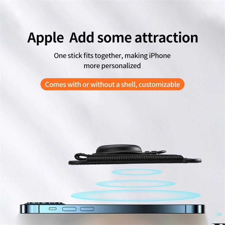 Elastic Band PU Leather Phone Back Card Bag Compatible with MagSafe Protective Case for AirTag - Dark Blue