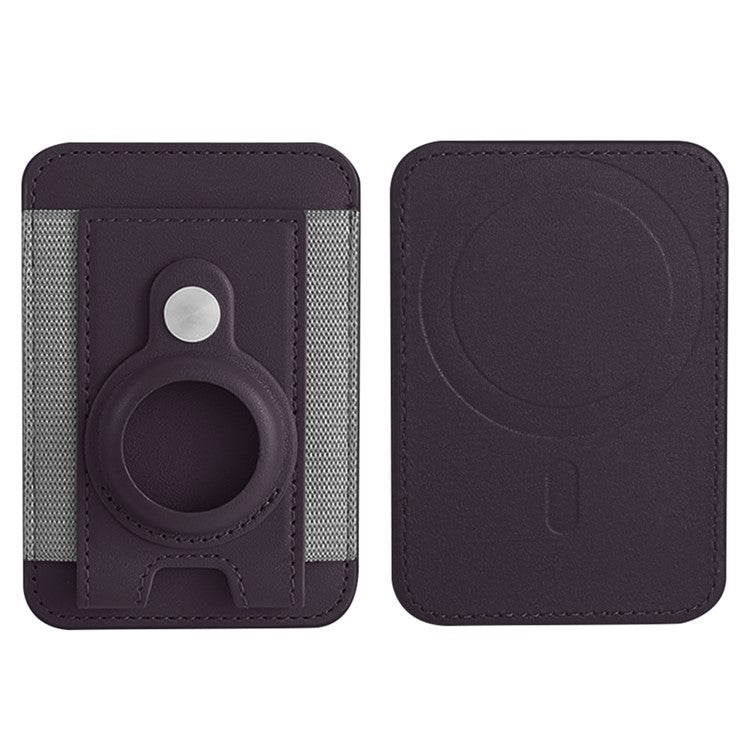 Elastic Band PU Leather Phone Back Card Bag Compatible with MagSafe Protective Case for AirTag - Dark Purple