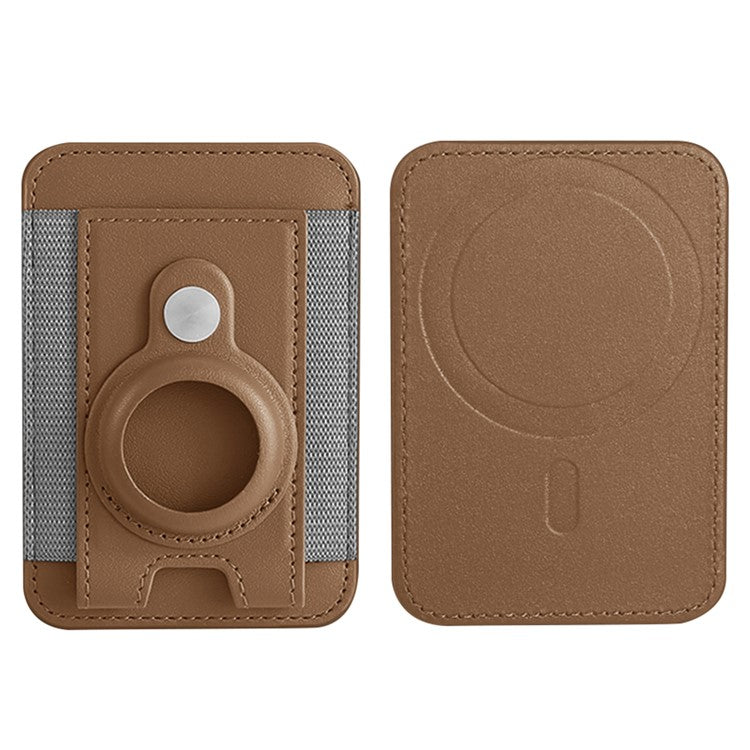 Elastic Band PU Leather Phone Back Card Bag Compatible with MagSafe Protective Case for AirTag - Brown