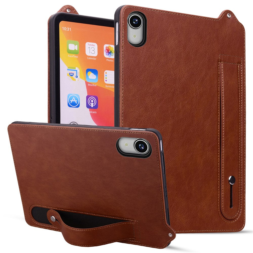For Lenovo Tab P11 TB-J606F Case Hand Strap Kickstand Leather Tablet Cover - Brown