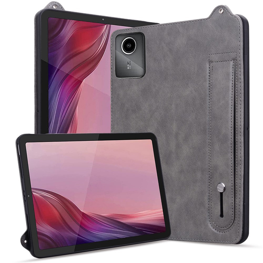 For Lenovo Tab M11 / Tab K11 Case Hand Strap Kickstand Leather Tablet Cover - Grey