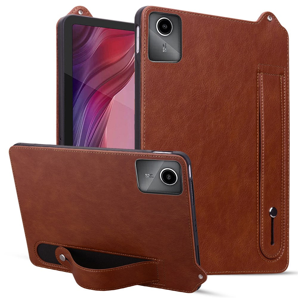 For Lenovo Tab M11 / Tab K11 Case Hand Strap Kickstand Leather Tablet Cover - Brown