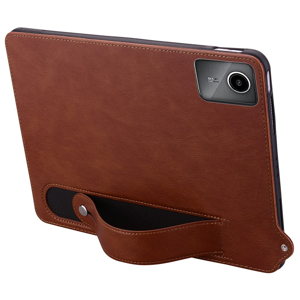 For Lenovo Tab M11 / Tab K11 Case Hand Strap Kickstand Leather Tablet Cover - Brown