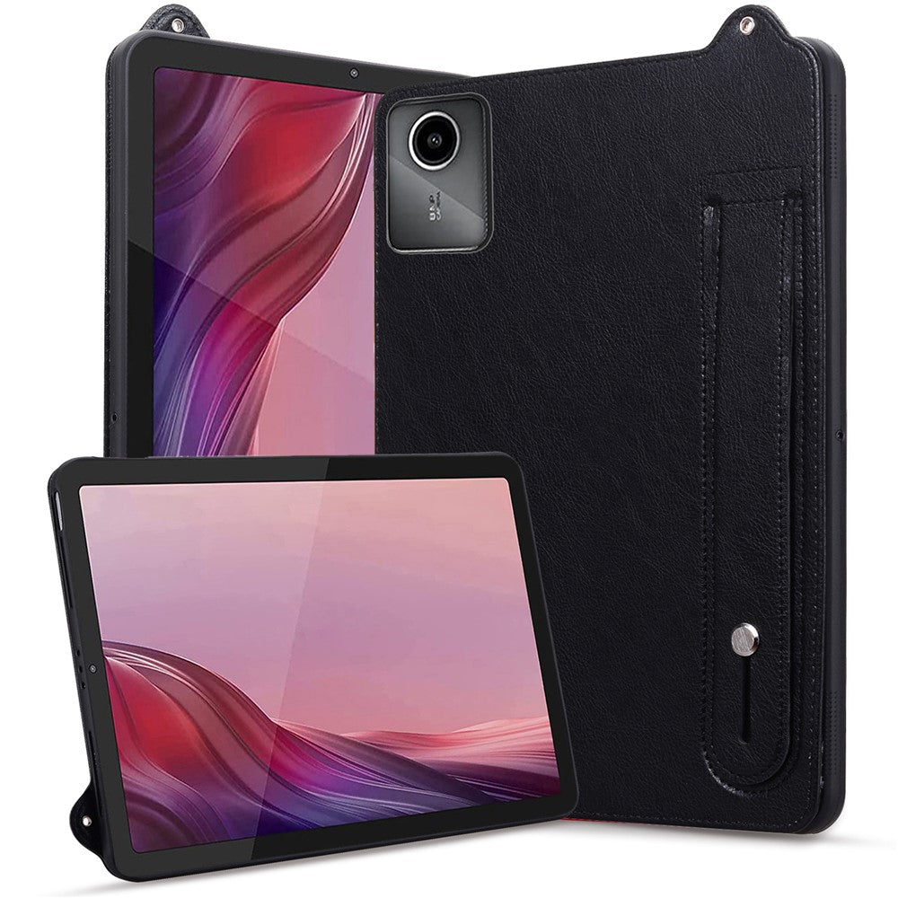 For Lenovo Tab M11 / Tab K11 Case Hand Strap Kickstand Leather Tablet Cover - Black