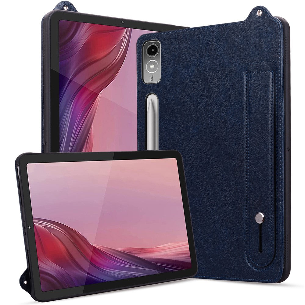 For Lenovo Tab P12 Case Hand Strap Kickstand Leather Tablet Cover - Blue