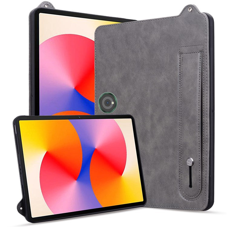 For OnePlus Pad / Oppo Pad 2 Tablet Case Hand Strap Kickstand Leather Cover - Grey