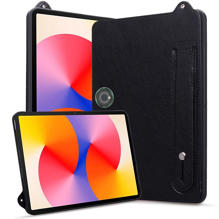 For OnePlus Pad / Oppo Pad 2 Tablet Case Hand Strap Kickstand Leather Cover - Black