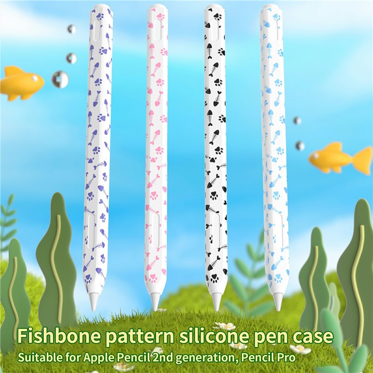 For Apple Pencil (2nd Generation) Stylus Case Fishbone Texture Silicone Sleeve Pencil Protective Cover - Black