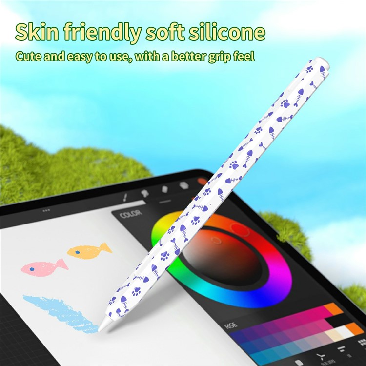 For Apple Pencil (2nd Generation) Stylus Case Fishbone Texture Silicone Sleeve Pencil Protective Cover - Black