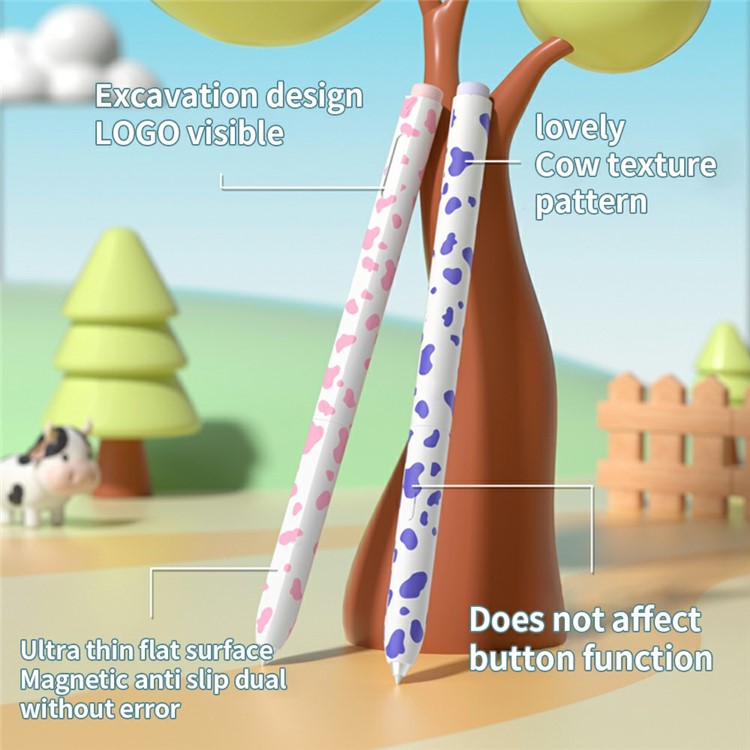 For Samsung Galaxy Tab S9 / S8 / S7 Stylus Case Cow Pattern Silicone Sleeve Pencil Protective Cover - Purple