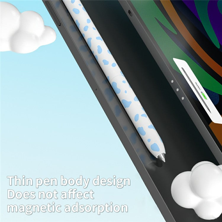 For Samsung Galaxy Tab S9 / S8 / S7 Stylus Case Cow Pattern Silicone Sleeve Pencil Protective Cover - Sky Blue