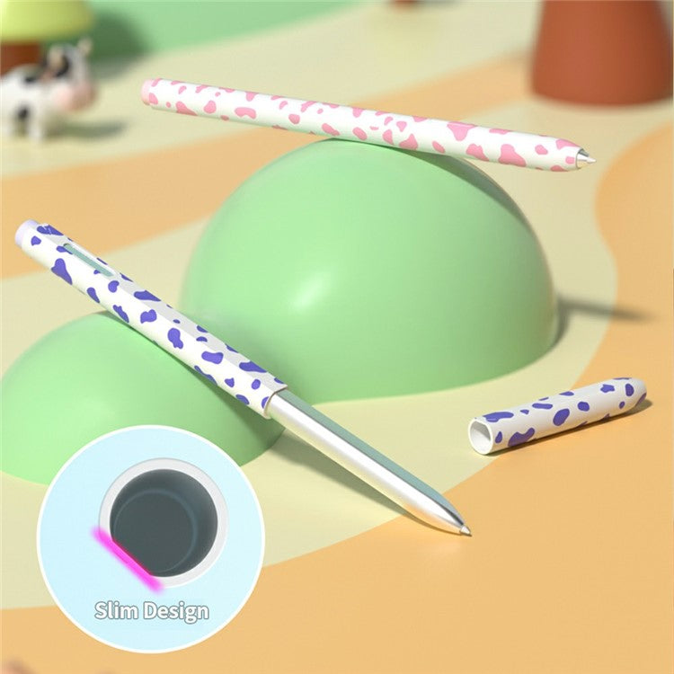 For Samsung Galaxy Tab S9 / S8 / S7 Stylus Case Cow Pattern Silicone Sleeve Pencil Protective Cover - Matcha Green