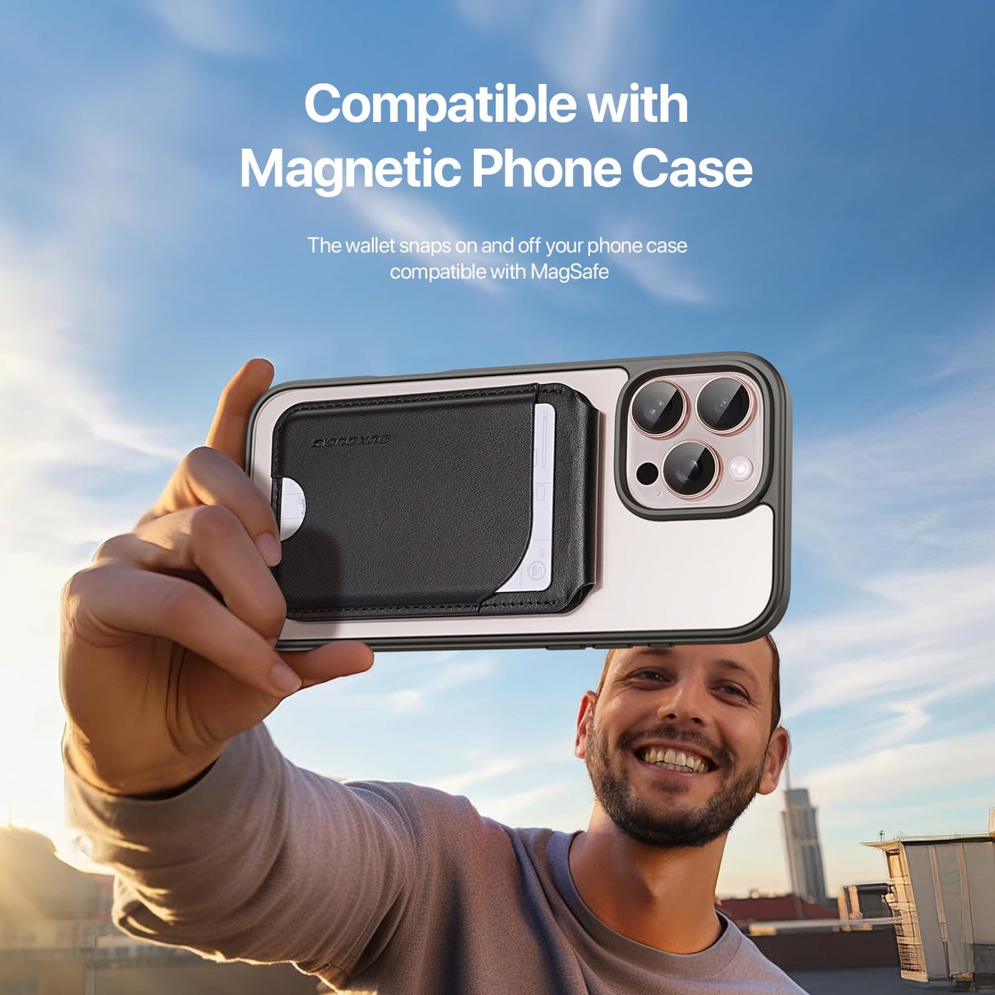 For Universal DUX DUCIS Neva Series PU Leather Magnetic Card Holder Stand Compatible with MagSafe - Black