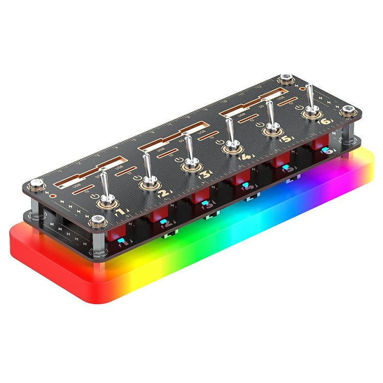 AODUKE Cyberpunk 6 Port USB 2.0 Hub Voice Control Independent Switches USB Expander SD TF Card Storage Rack with RGB Light
