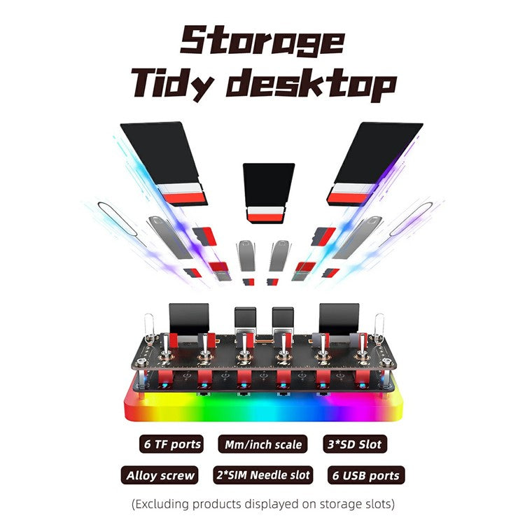 AODUKE Cyberpunk 6 Port USB 2.0 Hub Voice Control Independent Switches USB Expander SD TF Card Storage Rack with RGB Light