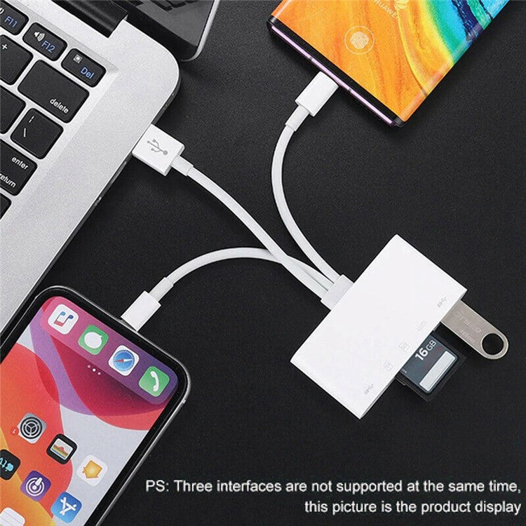 Type-C / USB / Lightning 3-Port USB Hub 5 in 1 Flash Drive SD TF Card Reader Adapter