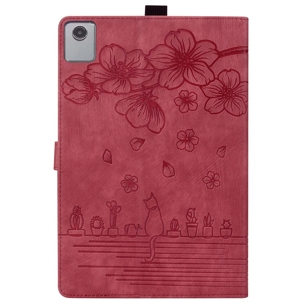 For Lenovo Xiaoxin Pad 11 2025 / Tab K11 Gen 2 TB336 / Tab M11 Case Card Slots Leather Tablet Stand Folio Cover Flower Cat - Red