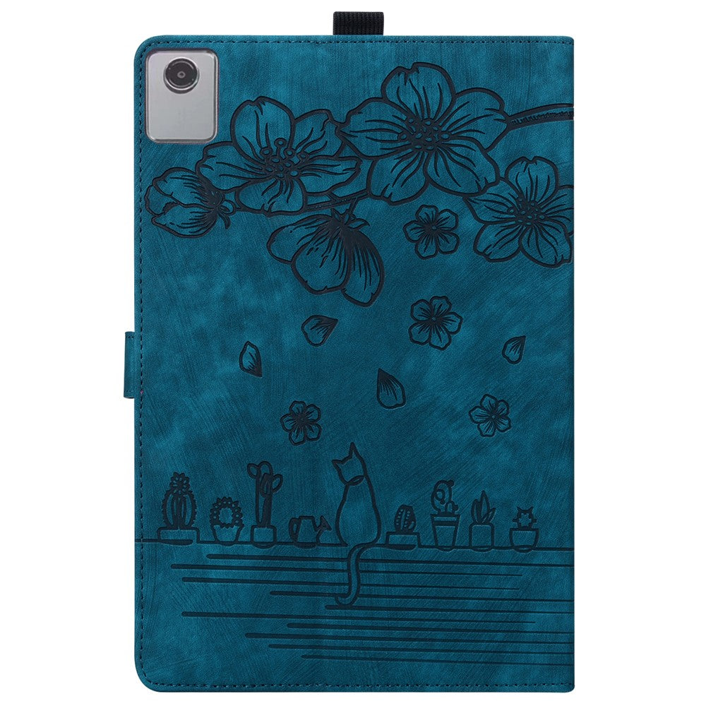 For Lenovo Xiaoxin Pad 11 2025 / Tab K11 Gen 2 TB336 / Tab M11 Case Card Slots Leather Tablet Stand Folio Cover Flower Cat - Blue