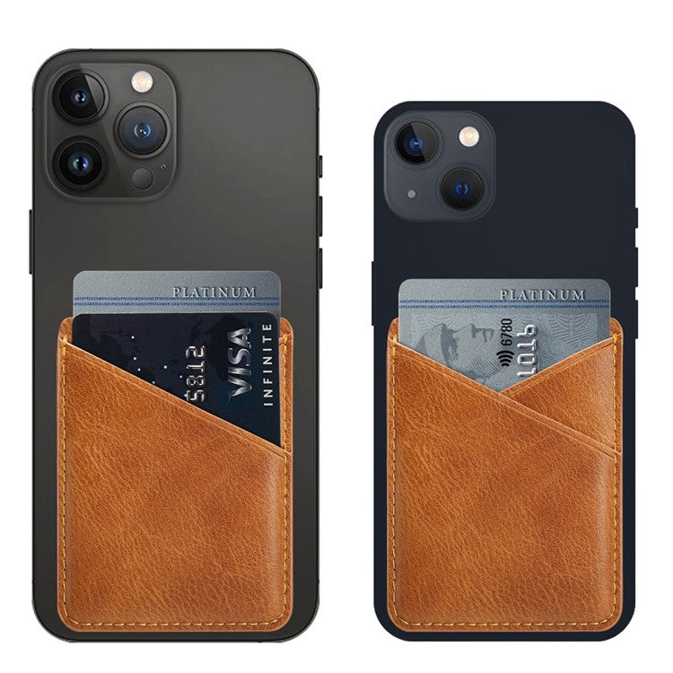 MUXMA MX105 Phone Card Holder Leather Phone Wallet Stick On Card Holder for Back of Phone Card Pouch Pocket - Brown