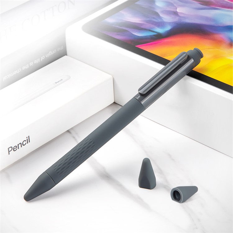 Soft Silicone Case Sleeve for Apple Pencil Pro / Pencil (2nd Generation) Non-Slip Pencil Grip Holder with 2Pcs Nibs Cover - Grey