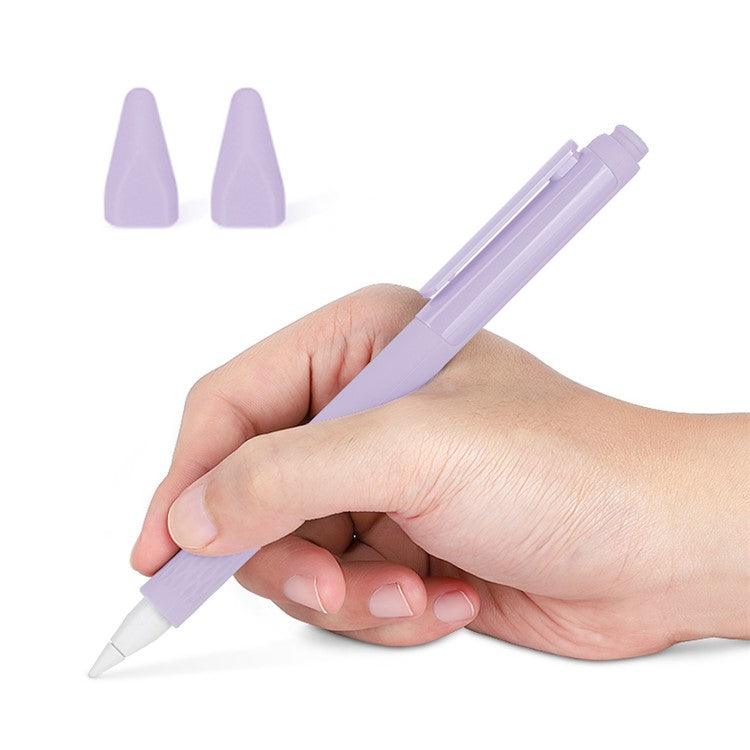 Soft Silicone Case Sleeve for Apple Pencil Pro / Pencil (2nd Generation) Non-Slip Pencil Grip Holder with 2Pcs Nibs Cover - Purple