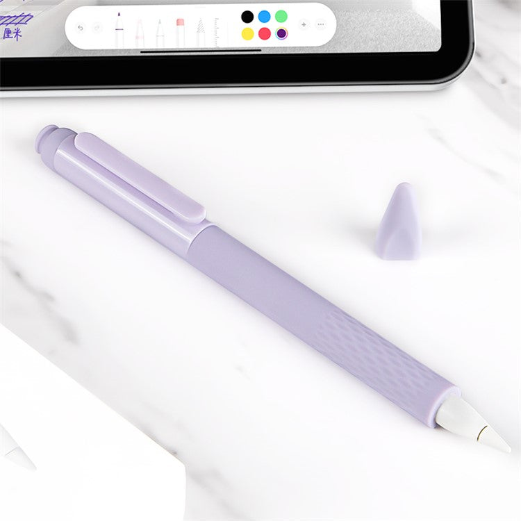 Soft Silicone Case Sleeve for Apple Pencil Pro / Pencil (2nd Generation) Non-Slip Pencil Grip Holder with 2Pcs Nibs Cover - Purple