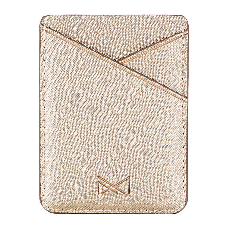 MUXMA MX105 PU Leather Mini Card Pouch Phone Back Adhesive Credit Card Holder ID Card Bag with Cross Texture Design - Gold