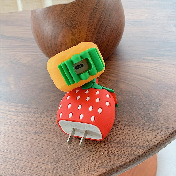Cartoon Style Protective Case for iPhone 18W / 20W Charger Block Silicone Cover Set with Charging Cable Case - Pineapple
