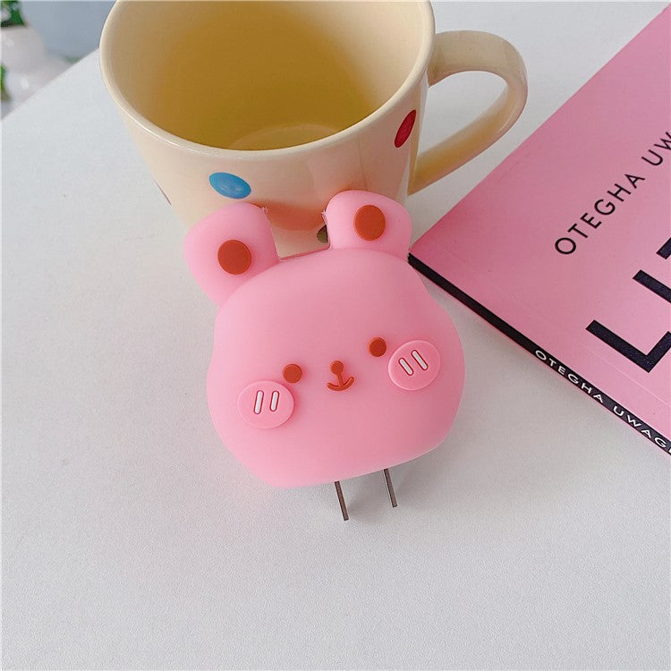 Cartoon Style Protective Case for iPhone 18W / 20W Charger Block Silicone Cover Set with Charging Cable Case - Rabbit