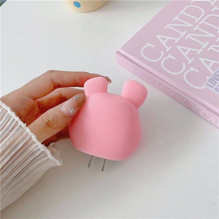 Cartoon Style Protective Case for iPhone 18W / 20W Charger Block Silicone Cover Set with Charging Cable Case - Rabbit