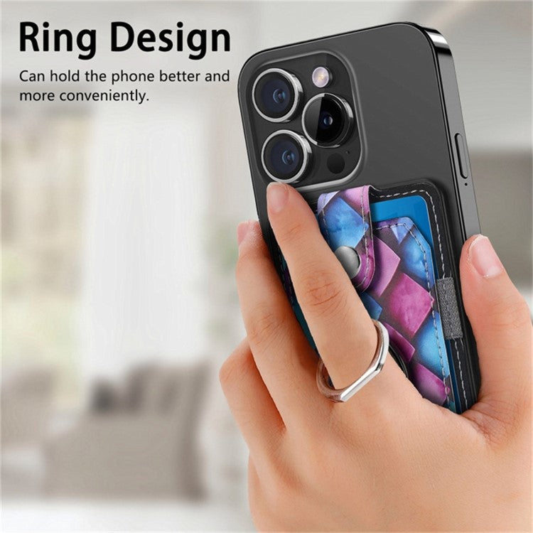 Magnetic Phone Back Card Holder Compatible with MagSafe Self-adhesive PU Leather Card Storage Pouch - Rhombus / Mandala