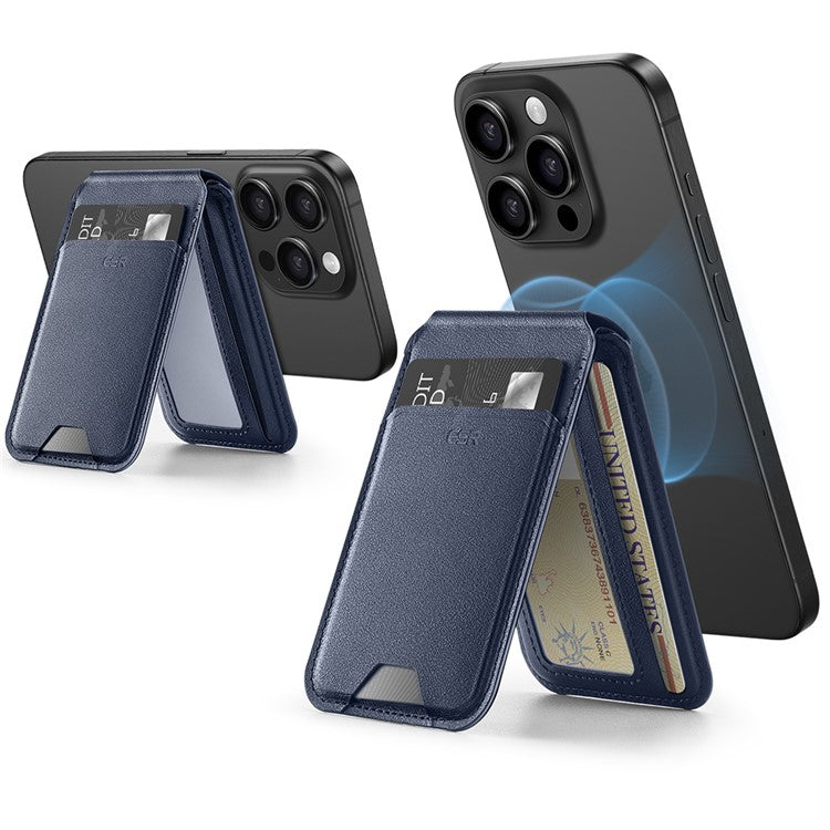 ESR 2K508 Halolock Magnetic Wallet Compatible with MagSafe Genuine Cow Leather Card Holder Stand - Dark Blue