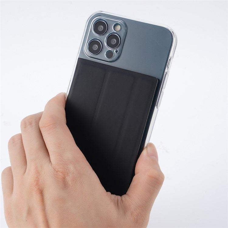 MRC031 Tri-fold Kickstand Phone Card Holder Stick-On PU Leather Credit Cards Case - Dark Blue