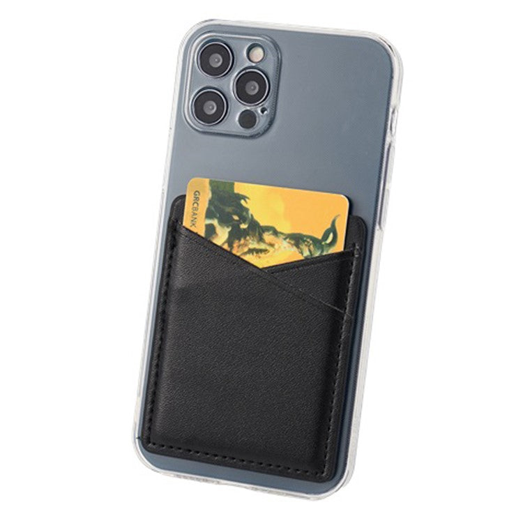MRC011 Mobile Phone Card Case Cross-textured Phone Pocket Adhesive Dual Card Holder - Black / White
