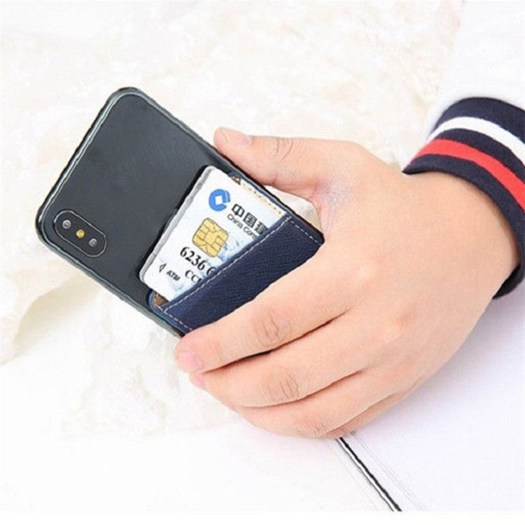 MRC011 Mobile Phone Card Case Cross-textured Phone Pocket Adhesive Dual Card Holder - Black / White