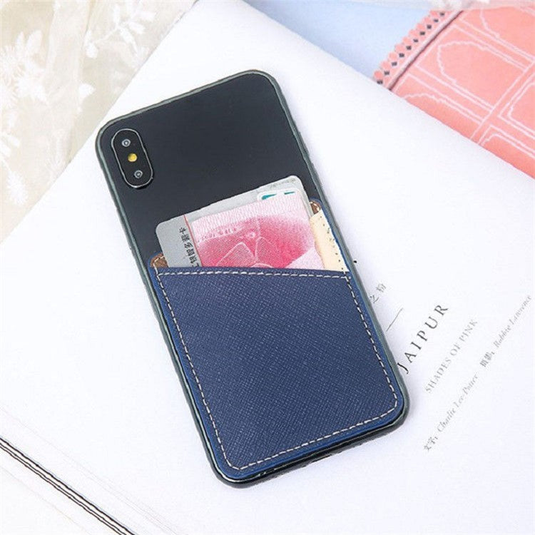 MRC011 Mobile Phone Card Case Cross-textured Phone Pocket Adhesive Dual Card Holder - Black / White