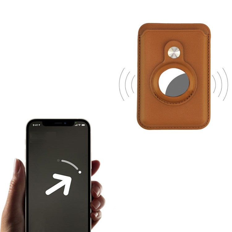 MRC054 Compatible with MagSafe Card Holder for AirTag Pocket Leather Magnetic Card Wallet - Golden Tan