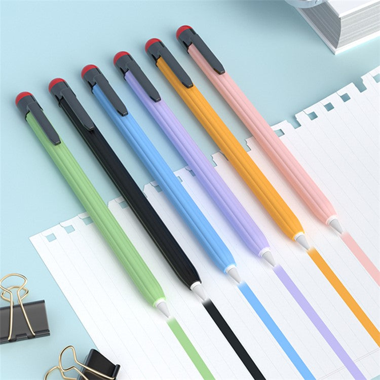 For Apple Pencil Pro / Pencil (2nd Generation) Silicone Sleeve Shockproof Ultra-Thin Stylus Pen Cover with Clip Design - Black