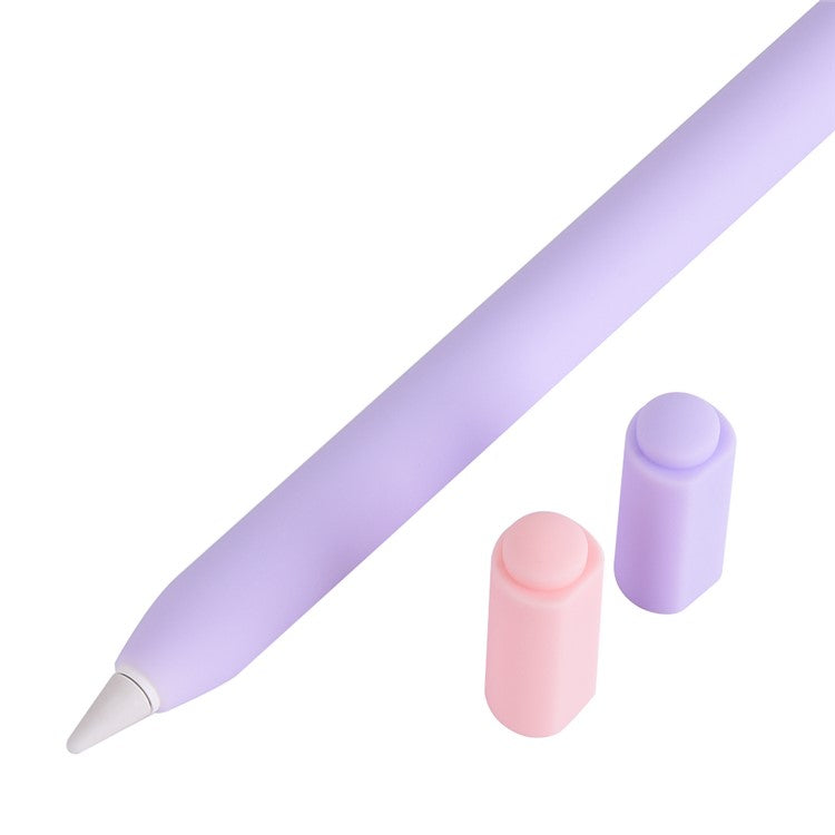 For Apple Pencil (USB-C) Silicone Sleeve with 2 Tip Caps, Drop-Proof Stylus Protective Case - Purple