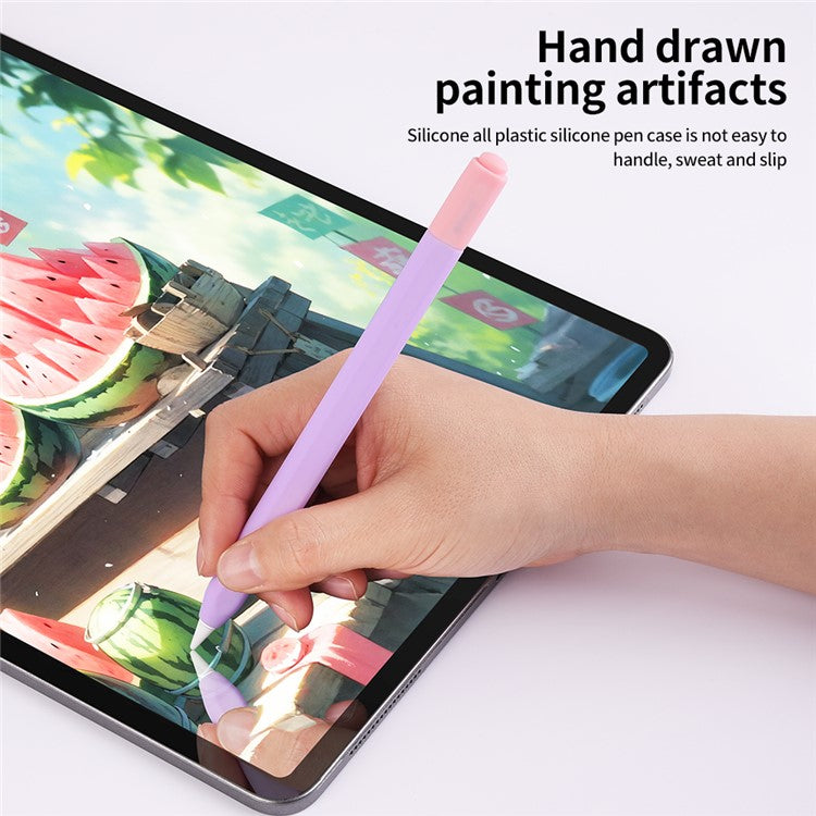 For Apple Pencil (USB-C) Silicone Sleeve with 2 Tip Caps, Drop-Proof Stylus Protective Case - Purple