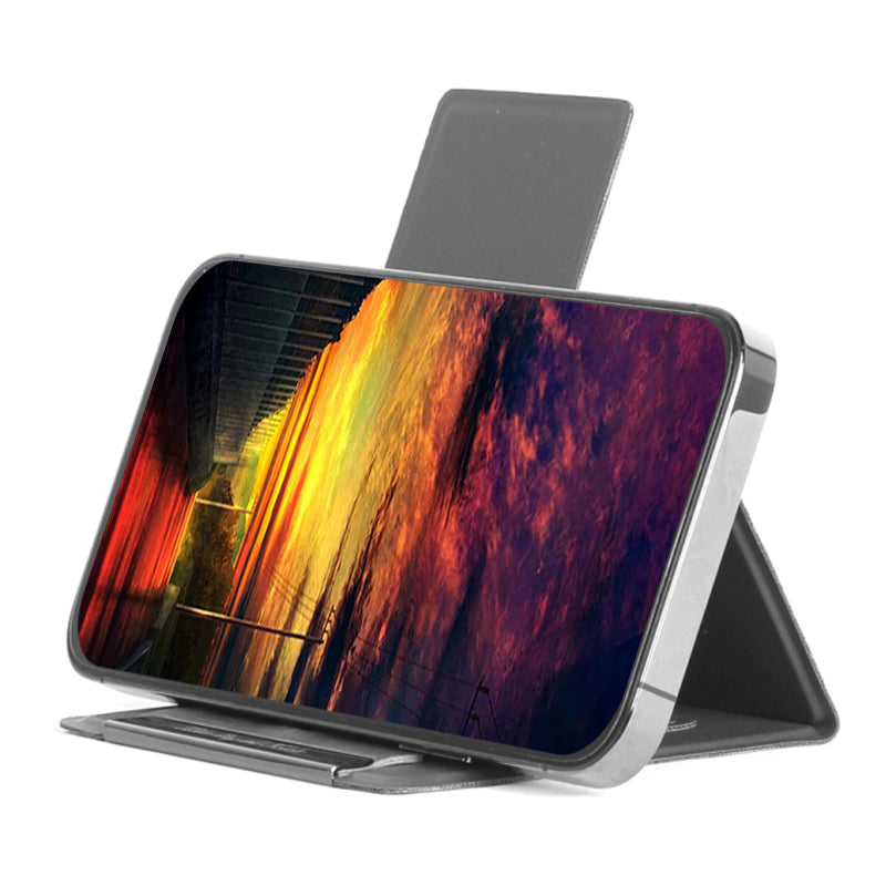 Ultra-Thin Foldable Cell Phone Holder PU Leather Phone Desktop Stand - Grey