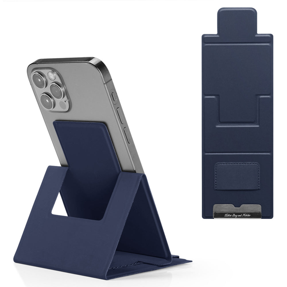 Ultra-Thin Foldable Cell Phone Holder PU Leather Phone Desktop Stand - Dark Blue