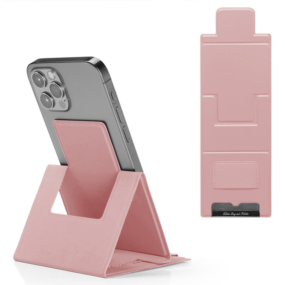 Ultra-Thin Foldable Cell Phone Holder PU Leather Phone Desktop Stand - Rose Gold