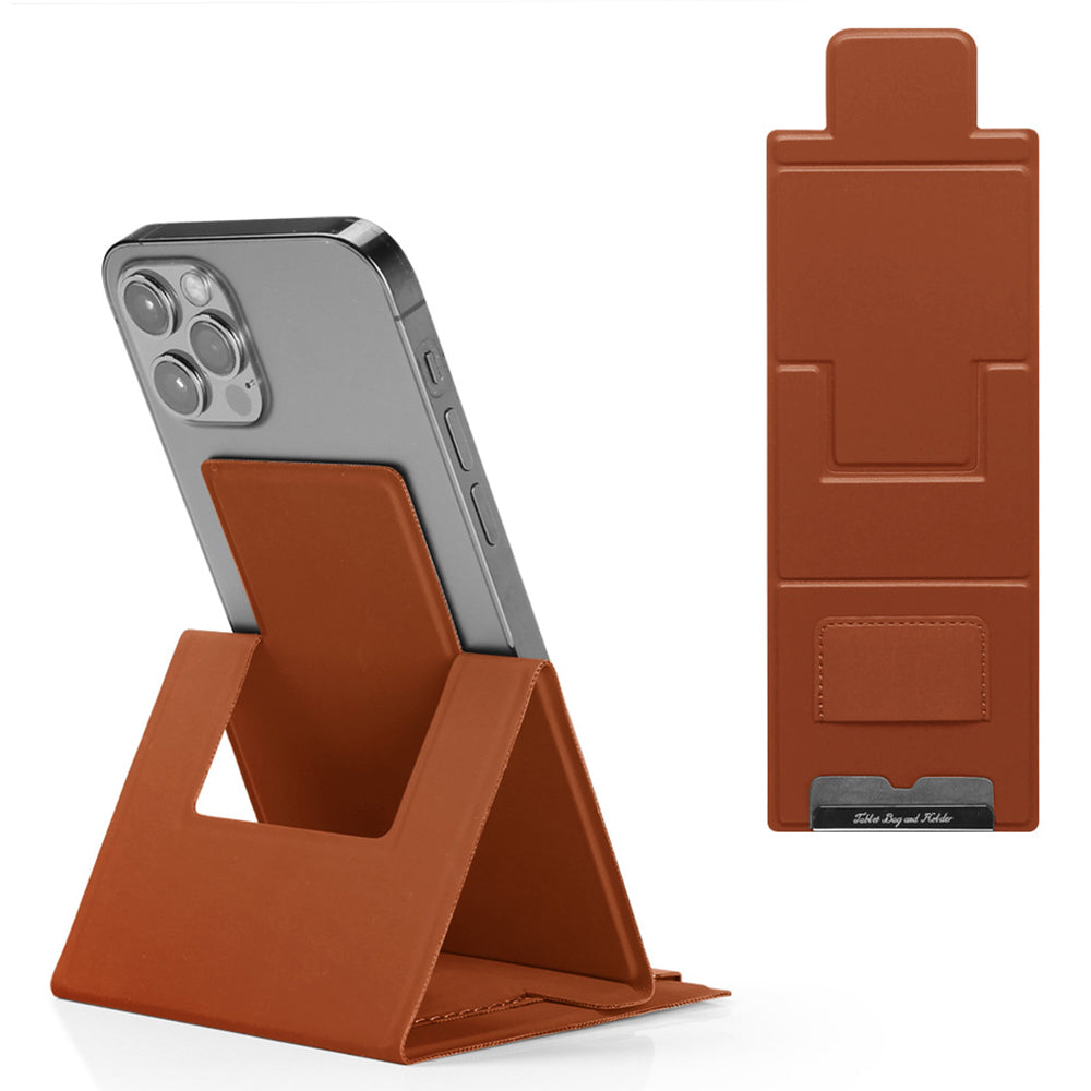 Ultra-Thin Foldable Cell Phone Holder PU Leather Phone Desktop Stand - Brown
