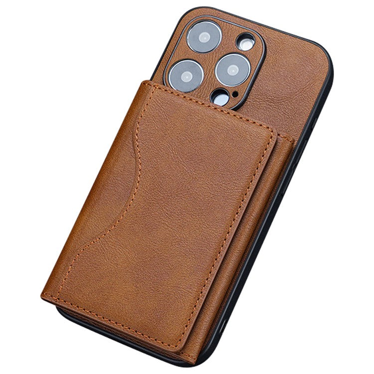 Compatible with MagSafe Card Holder Tri-fold Wallet Kickstand for iPhone 12-15 - Brown