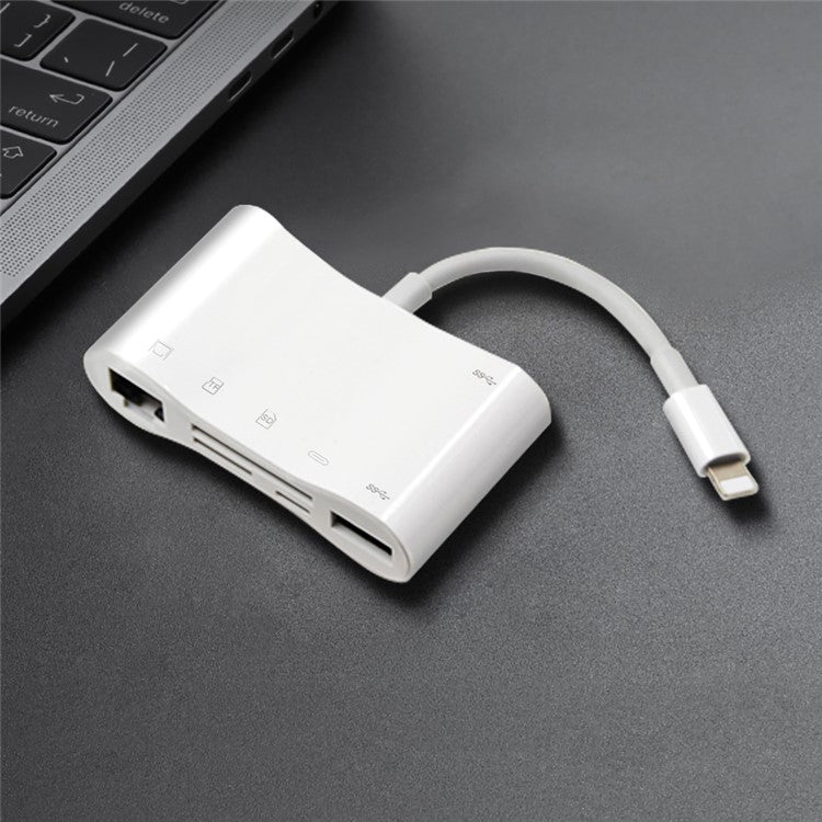 6 in 1 Lightning Hub RJ45 Ethernet Adapter for iPhone iPad iPod Touch, OTG TF/SD Card Reader