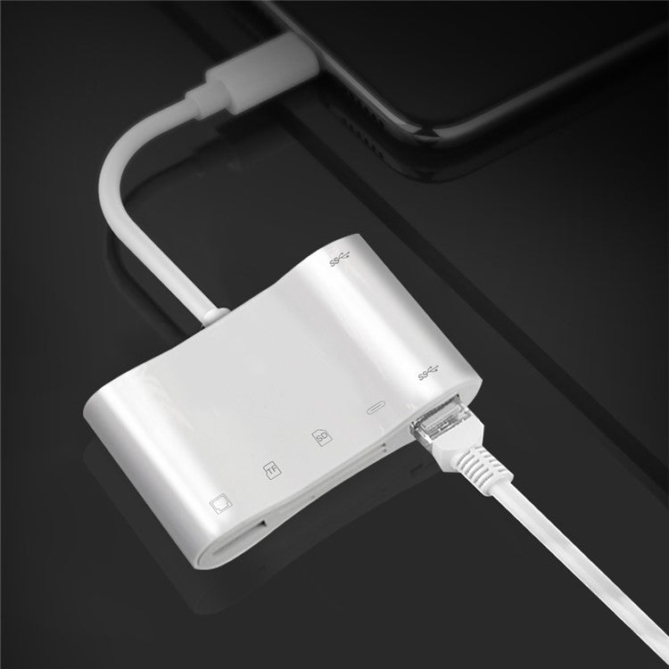6 in 1 Lightning Hub RJ45 Ethernet Adapter for iPhone iPad iPod Touch, OTG TF/SD Card Reader
