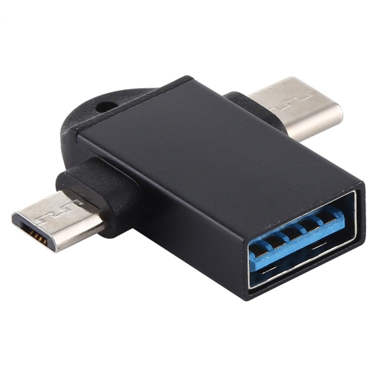 USB3.0 Female to Type-C+Micro USB Multifunction OTG Adapter - Black